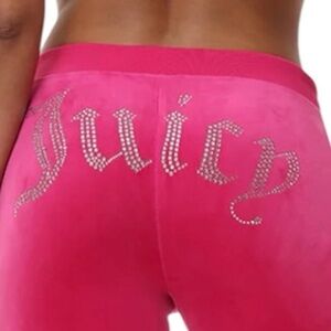 Juicy Couture Hot Pink Velour Bling Logo Lounge Pants Y2K Mid Rise Size M